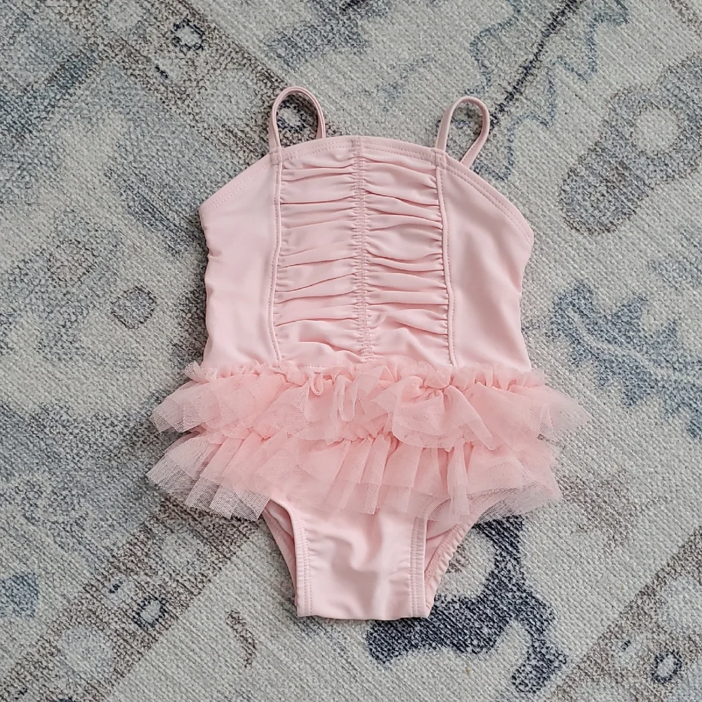 Old Navy Baby Girl Pink Tutu Bathing Suit Ballet Swimsuit Sz0-3m